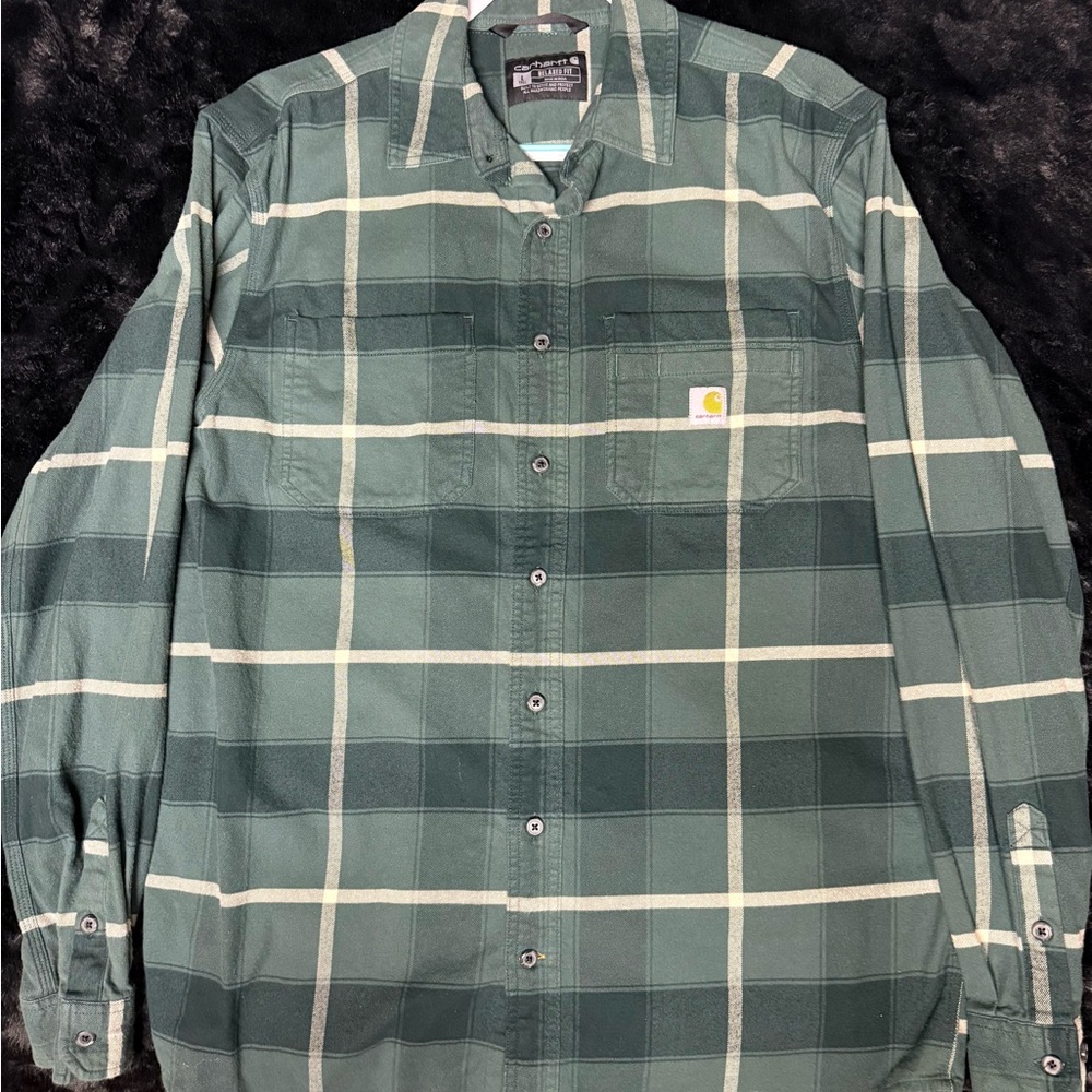 Carhartt Men’s Green Plaid Button-Down Shirt